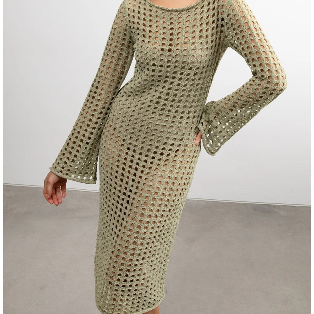 MIDI OPEN KNIT SWIMSUIT COVERUP DRESS - Picture 3 of 5